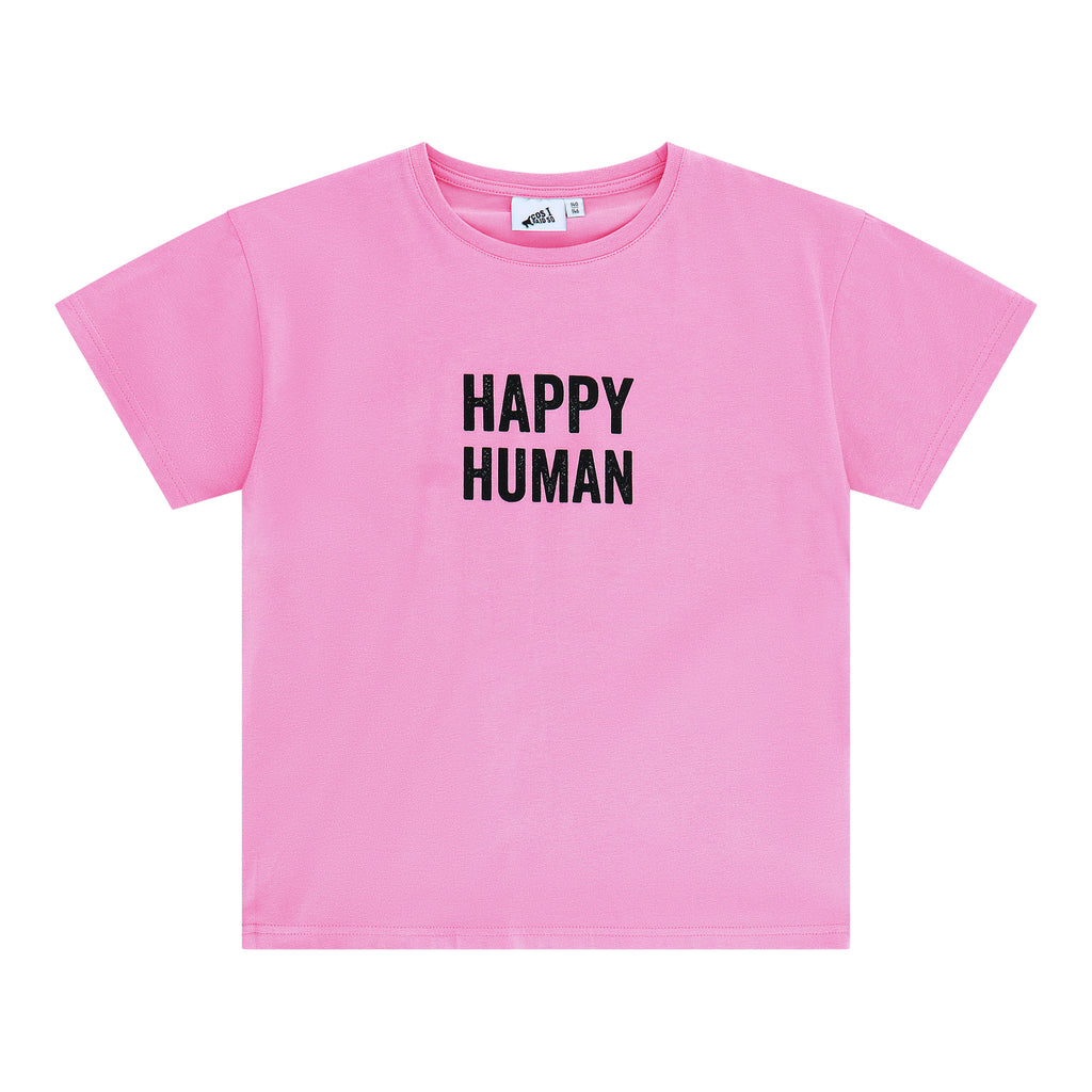 T-SHIRT HAPPY HUMAN - Fuchsia